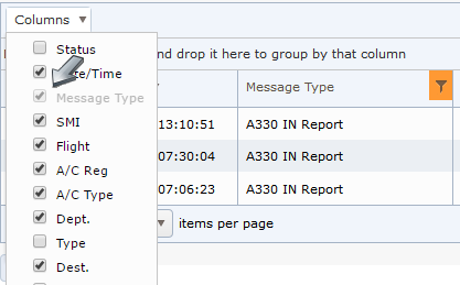 Filtered column selection